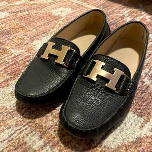 Hermes Black Gold Leather Slipper Loafer